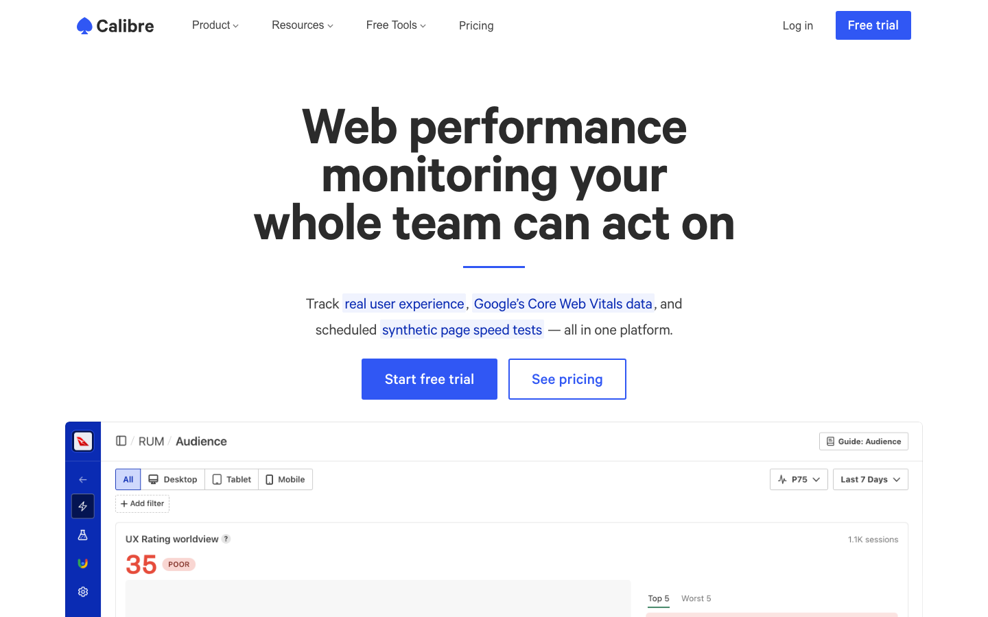 Calibre dashboard screenshot