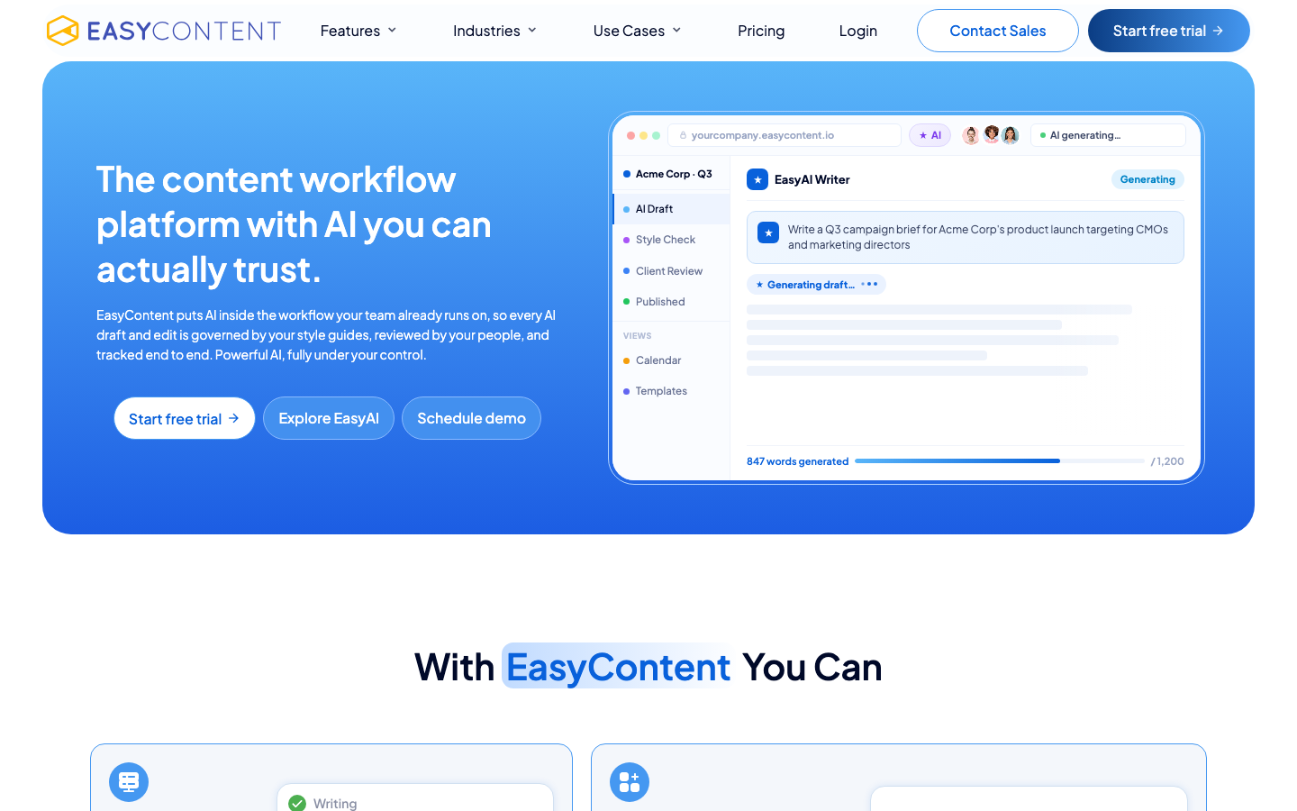 EasyContent dashboard screenshot