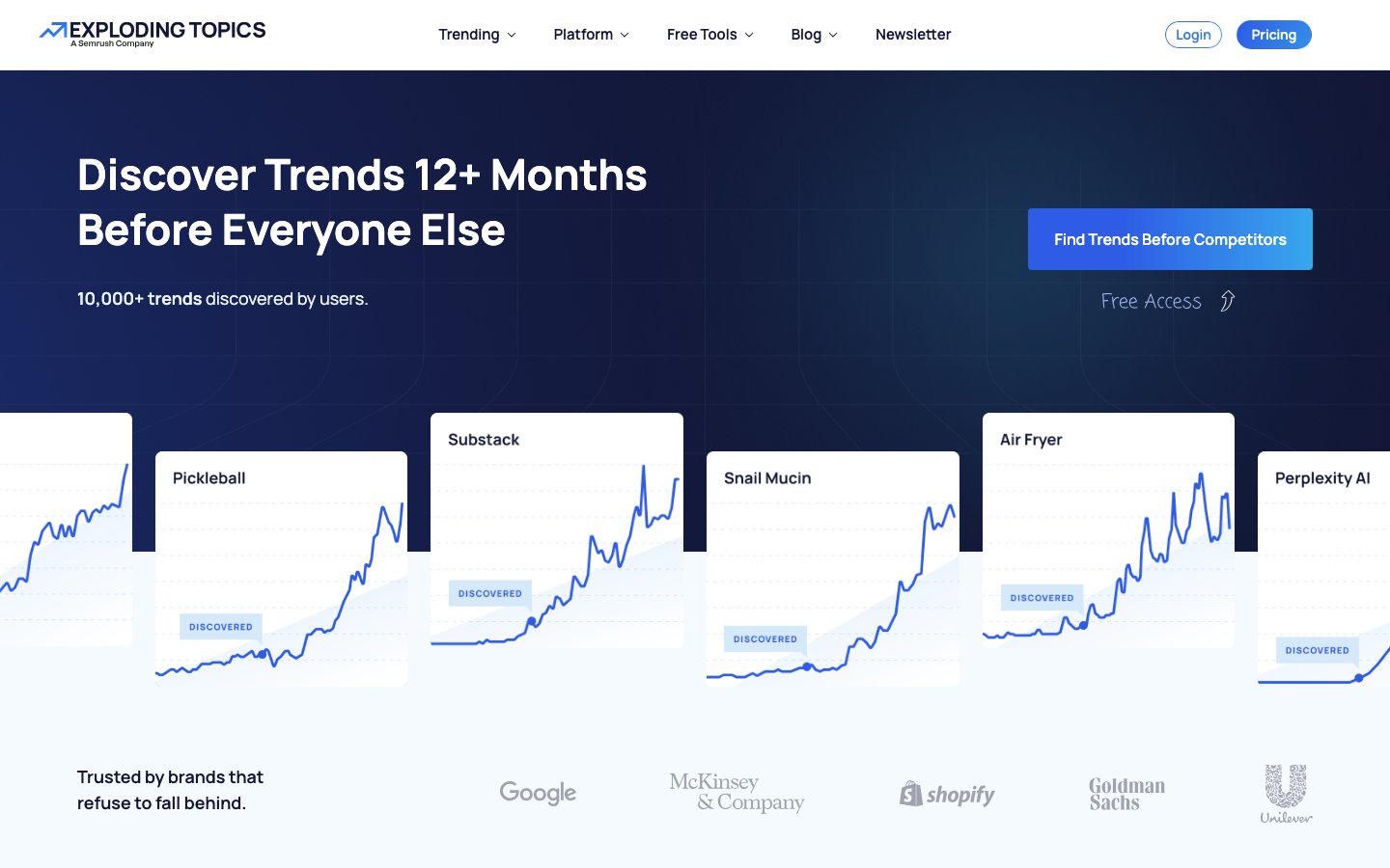 Exploding Topics dashboard screenshot