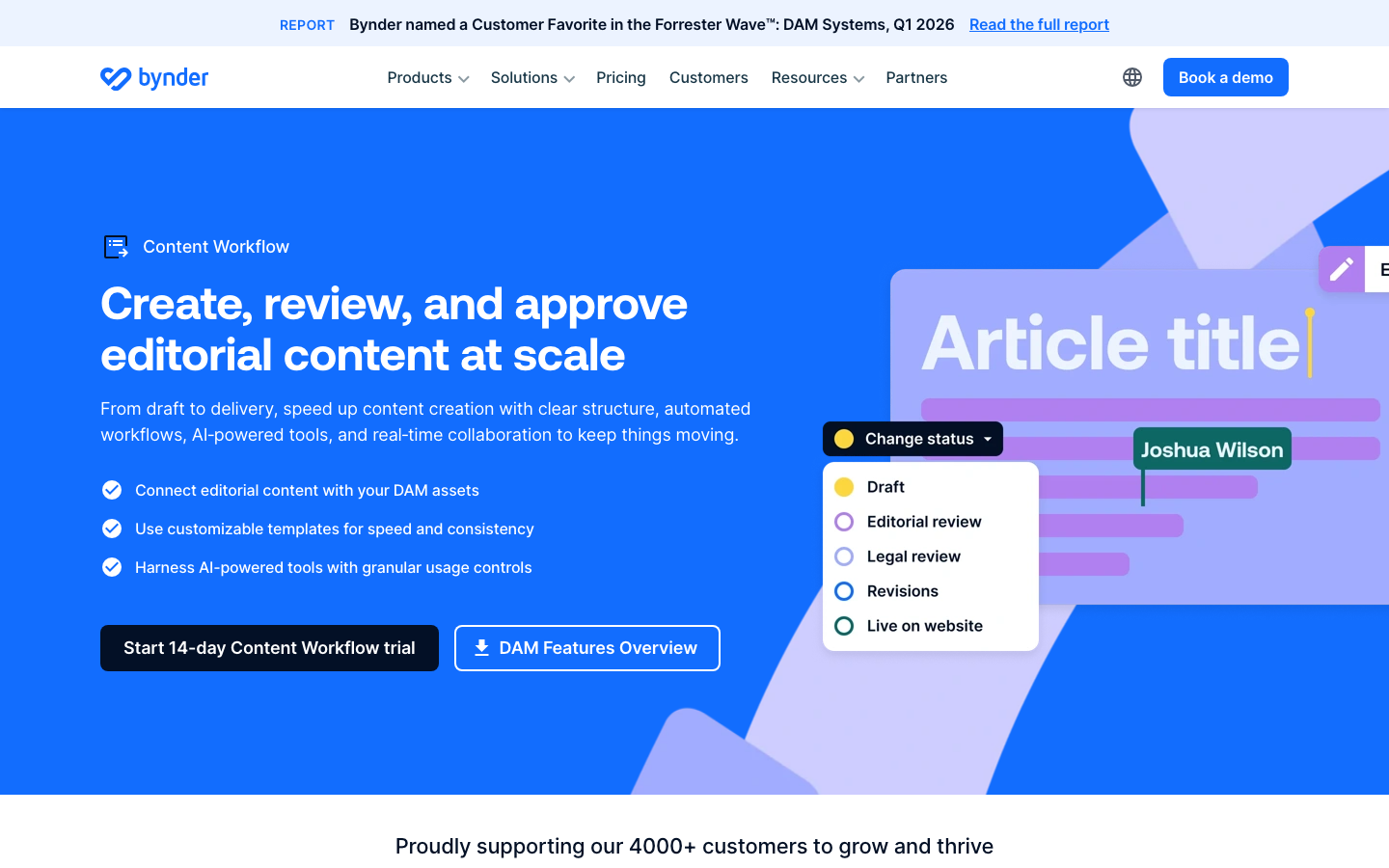 GatherContent (Bynder Content Workflow) dashboard screenshot