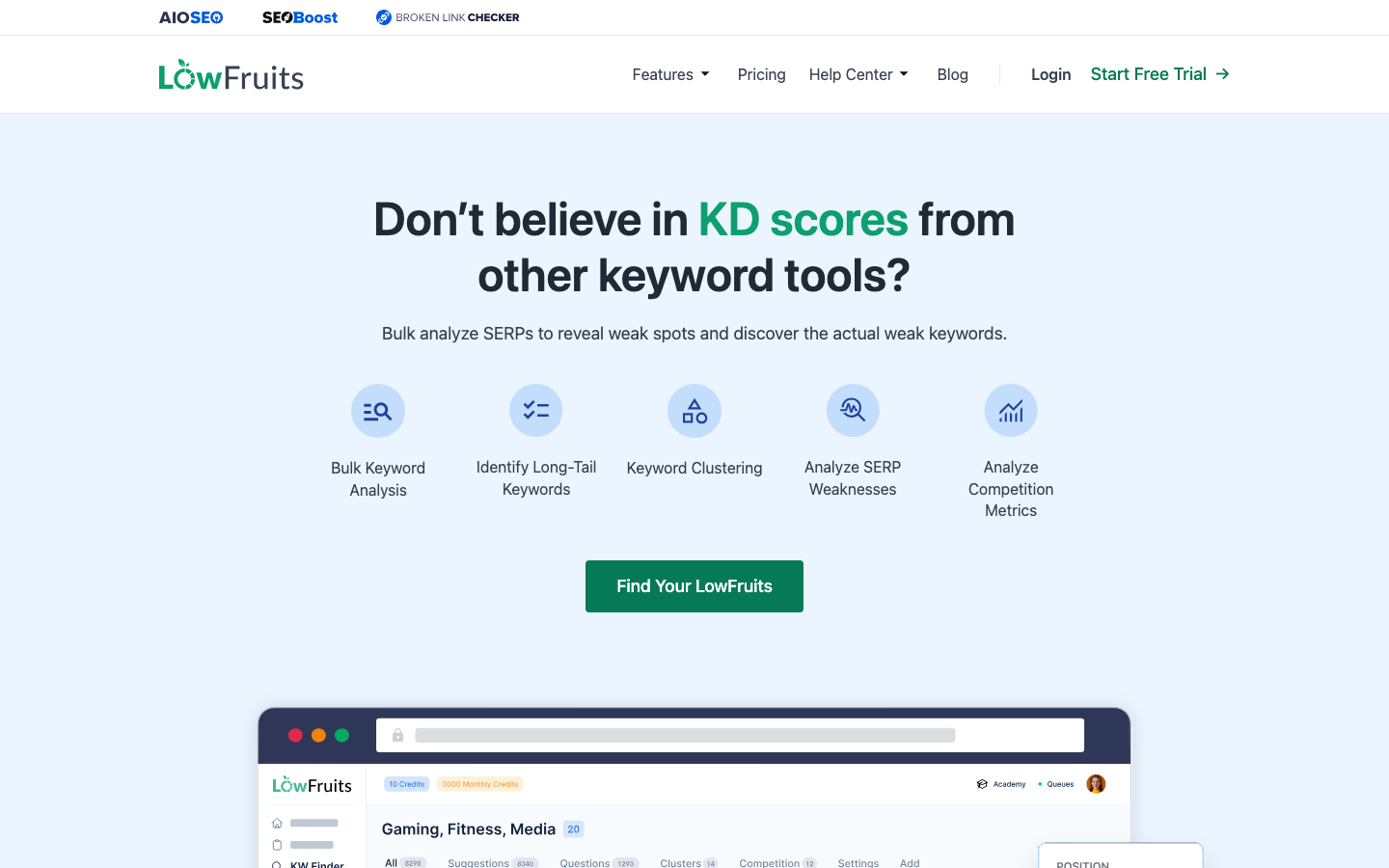 LowFruits dashboard screenshot