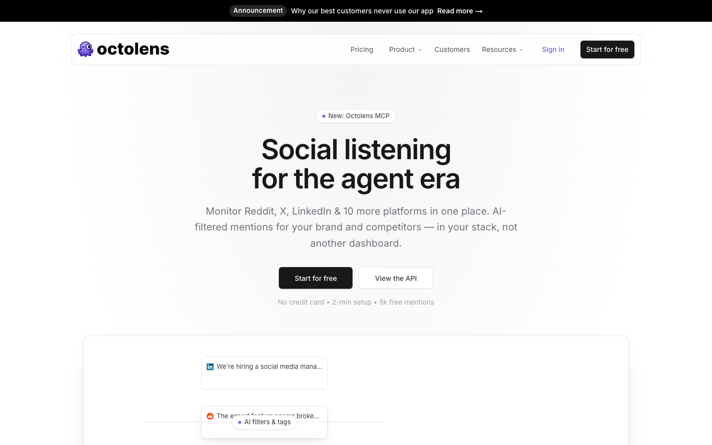 Octolens dashboard screenshot