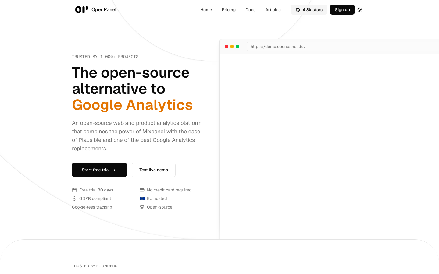 OpenPanel dashboard screenshot