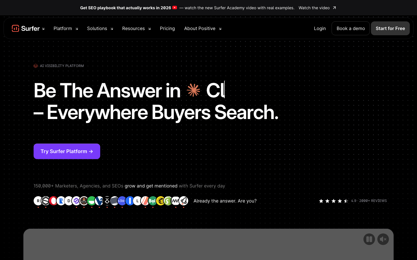 Surfer SEO dashboard screenshot