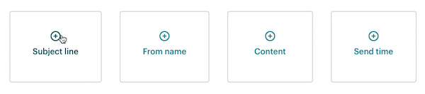 Mailchimp A/B test controls for subject line, From name, content, and send time.