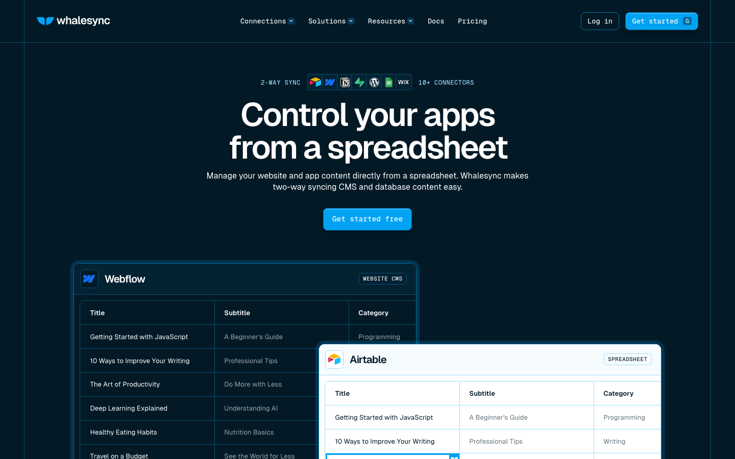 Whalesync dashboard screenshot