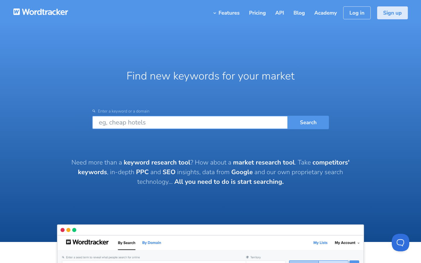 Wordtracker dashboard screenshot